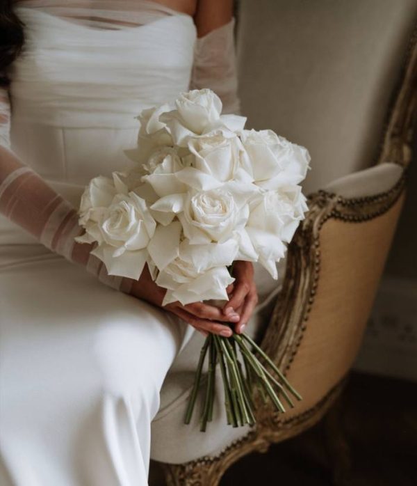 White Rose Bridal Bouquet Edmonton with fresh garden roses