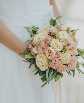 Rose and spray rose wedding bouquet with greenery in Edmonton